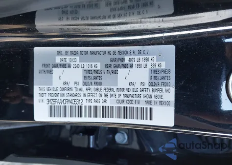 2024 Mazda Mazda3 2.5 S z USA, uszkodzony, nr VIN 3MZBPAAM0RM405312